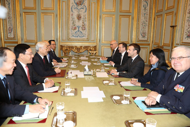 
Tổng Bí thư Nguyễn Phú Trọng hội đàm với Tổng thống Cộng hòa Pháp Emmanuel Macron
