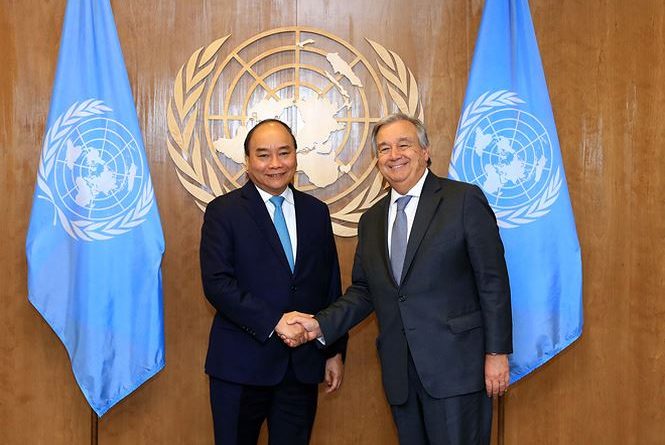​Thủ tướng Nguyễn Xuân Phúc và Tổng Thư ký LHQ Antonio Guterres ở New York. Ảnh: VGP